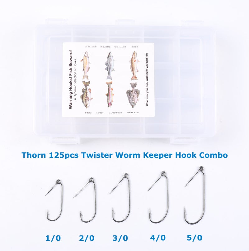 Thorn Twister Worm Keeper Softbait Hook Kit with Fishing Tackle Box Hooks 125-Pieces - Image 2